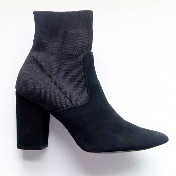 Steve Madden Remy Black Suede Sock Booties Pointed Toe Block Heel Ankle Boots 7 - Picture 9 of 16